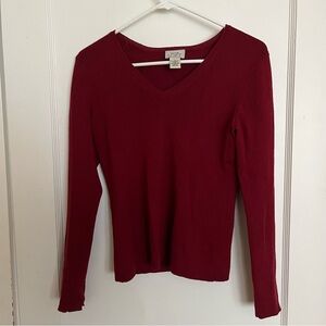 LOFT Deep Red V-Neck Long Sleeve Merino Sweater